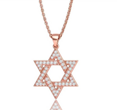 18K Yellow Gold Star of David Pendant Set With Diamonds Stones