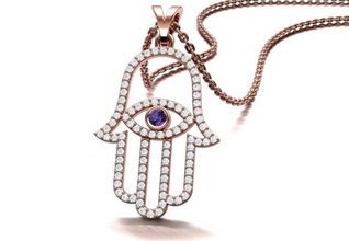 14K Gold Diamond Hamsa Pendant