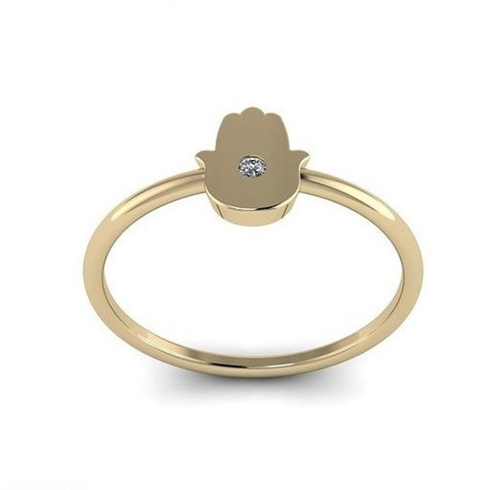 14k Gold Hamsa Ring With Sparkling Diamond