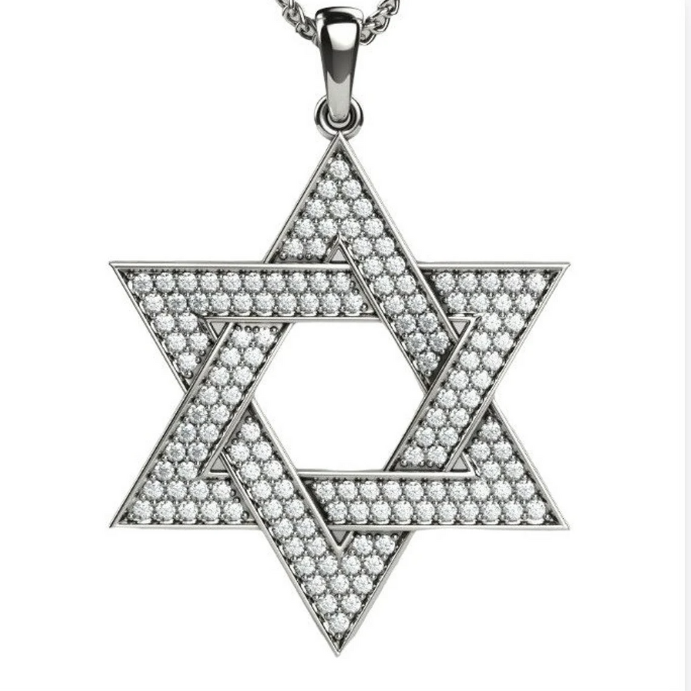 14k Gold Star of David Pendant With Diamonds