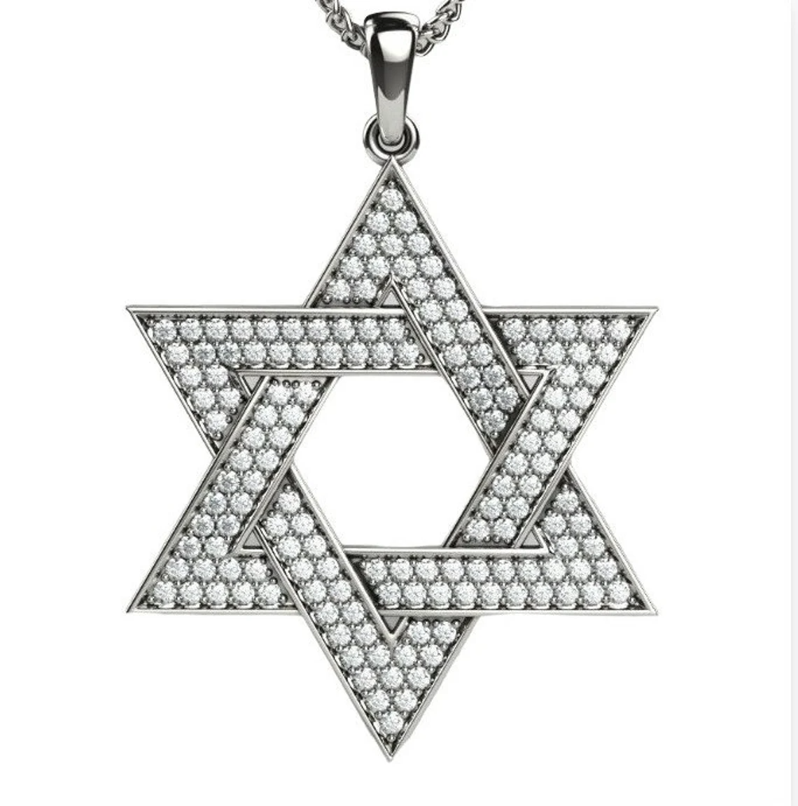 14k Gold Star of David Pendant With Diamonds