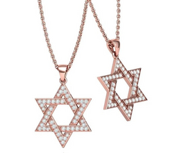 18K Yellow Gold Star of David Pendant Set With Diamonds Stones