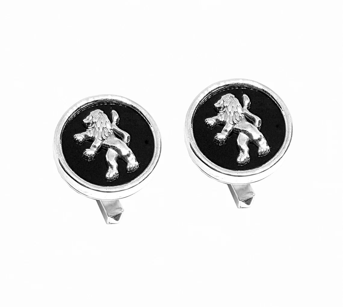 925 Silver Onyx Stone Lion Cufflinks