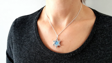 925 Silver Star of David Roman Glass Pendant Necklace