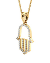 14K Solid Gold Hamsa Pendant with Diamonds