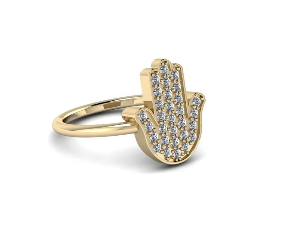 14k Gold Hamsa Ring With Diamonds