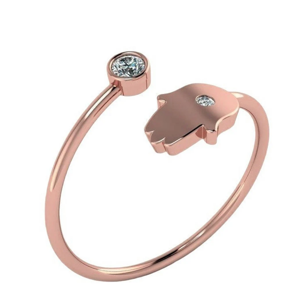 18k Rose Gold Hamsa Ring With Diamonds