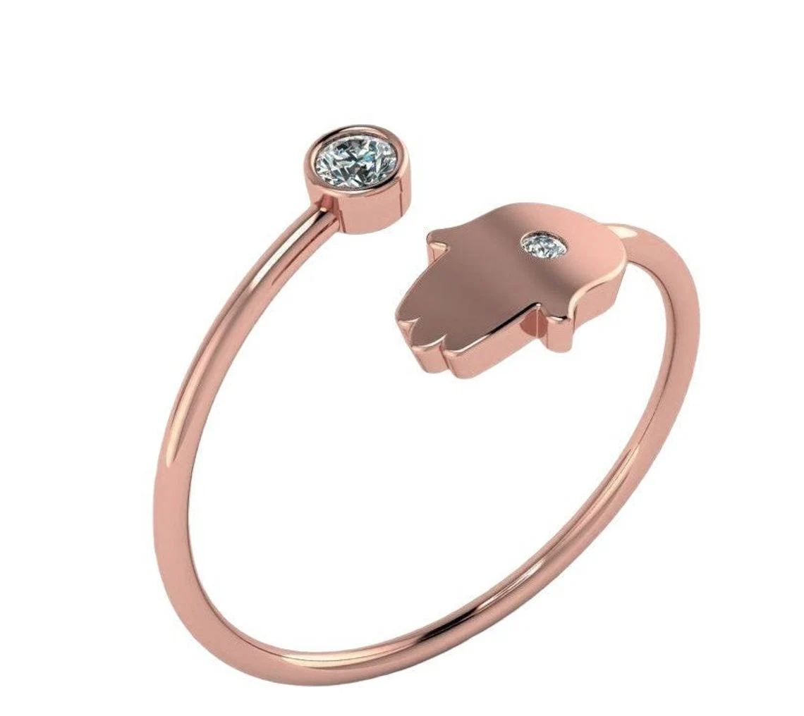 18k Rose Gold Hamsa Ring With Diamonds