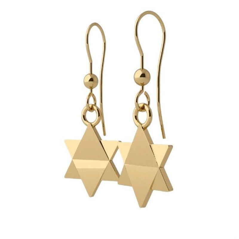 14k Gold Star Of David Dangle Earrings