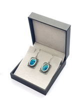 925 Silver Yemenite Filigree Earrings Set With Eilat Stone