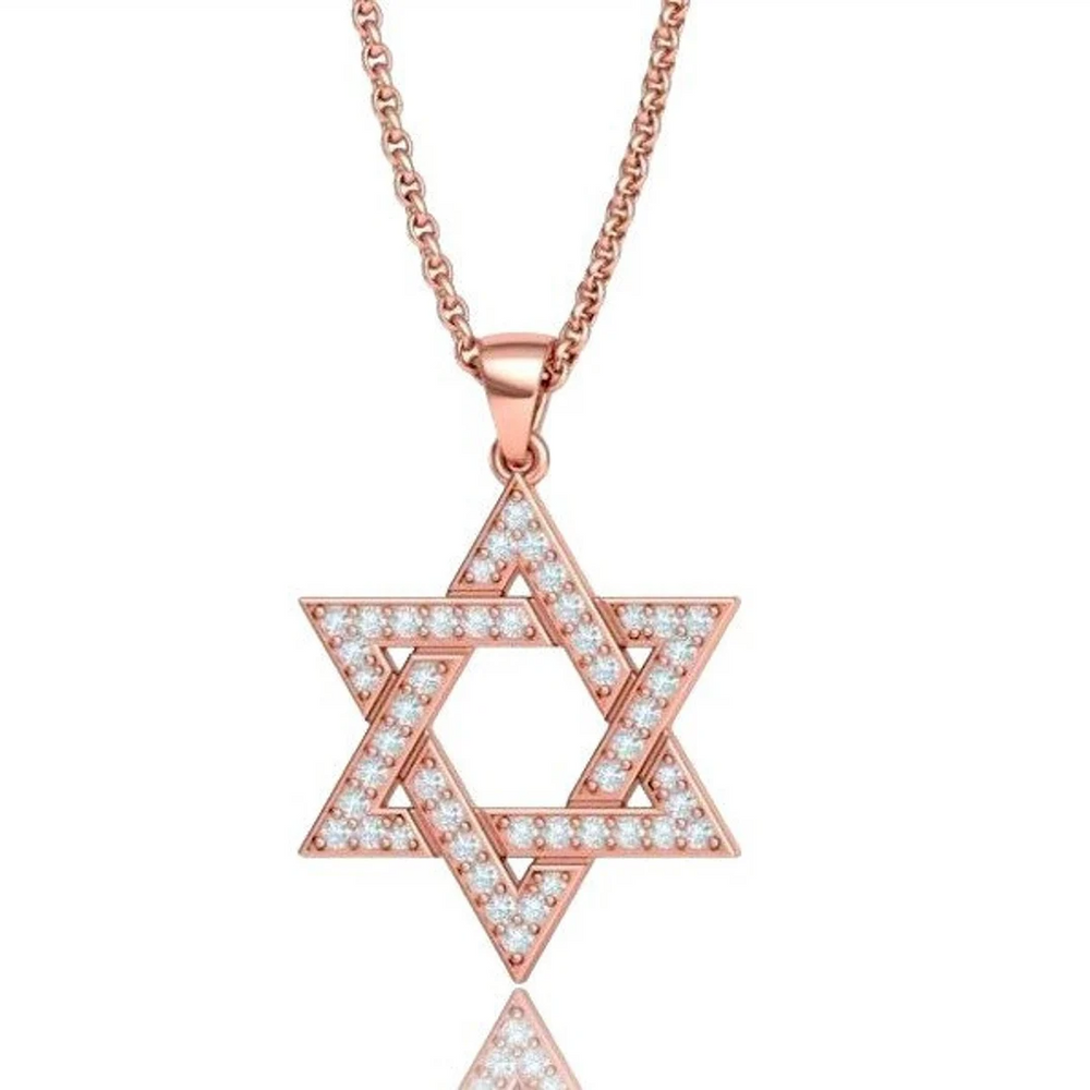 18K Gold Star of David Pendant Set With Diamonds Stones