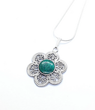 925 Sterling Silver Eilat Stone Flower Pendant Necklace 