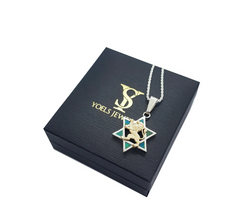 925 Silver 9K Gold Eilat Stone Jewish Pendant