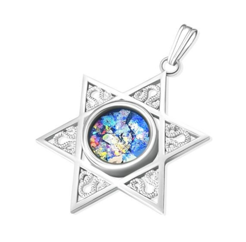 925 Silver Star of David Roman Glass Pendant Necklace