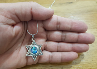 925 Silver Star of David Filigree Roman Glass Pendant Necklace