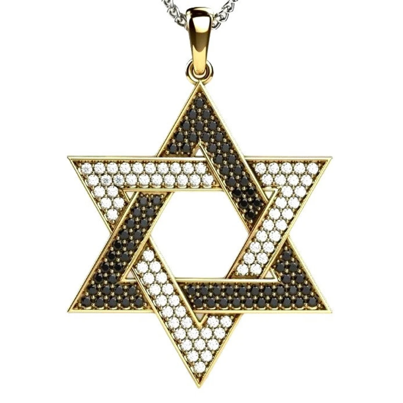 14k Gold Star of David Pendant With Diamonds