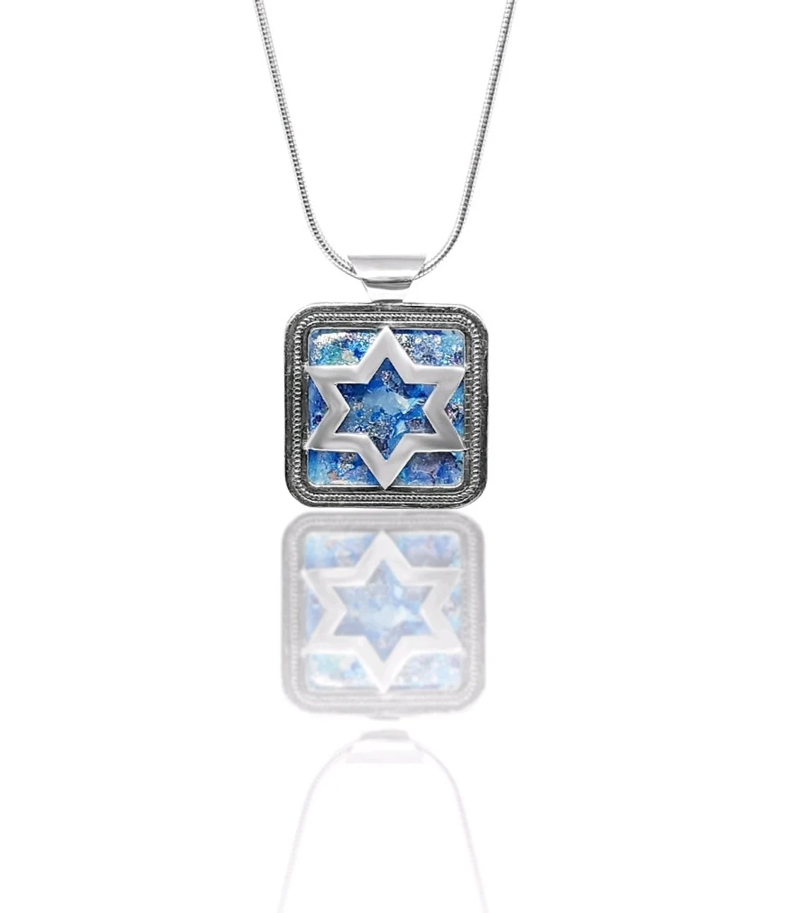 925 Silver Star of David Ancient Roman Glass pendant Necklace