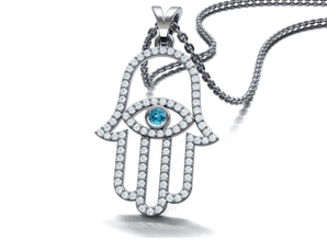 14K Gold Diamond Hamsa Pendant