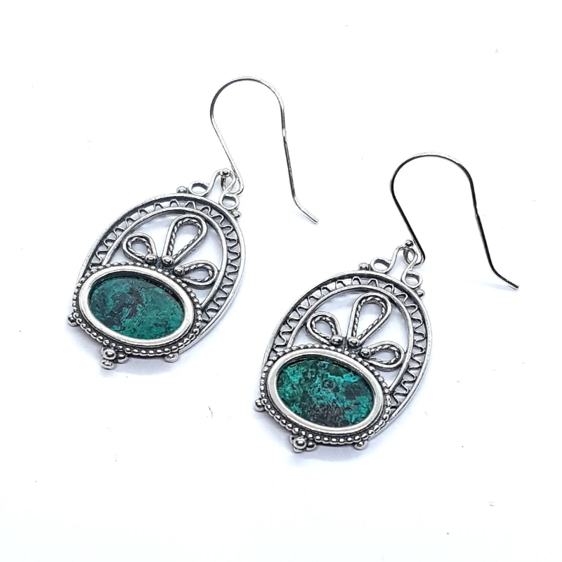 925 Silver Yemenite Filigree Eilat Stone Earrings