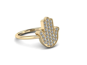 18k Gold Hamsa Ring With Diamonds
