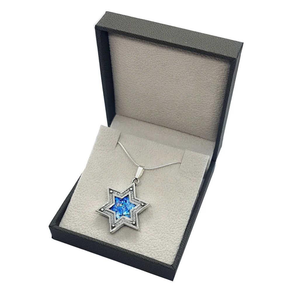 925 Silver Star of David Roman Glass Pendant Necklace