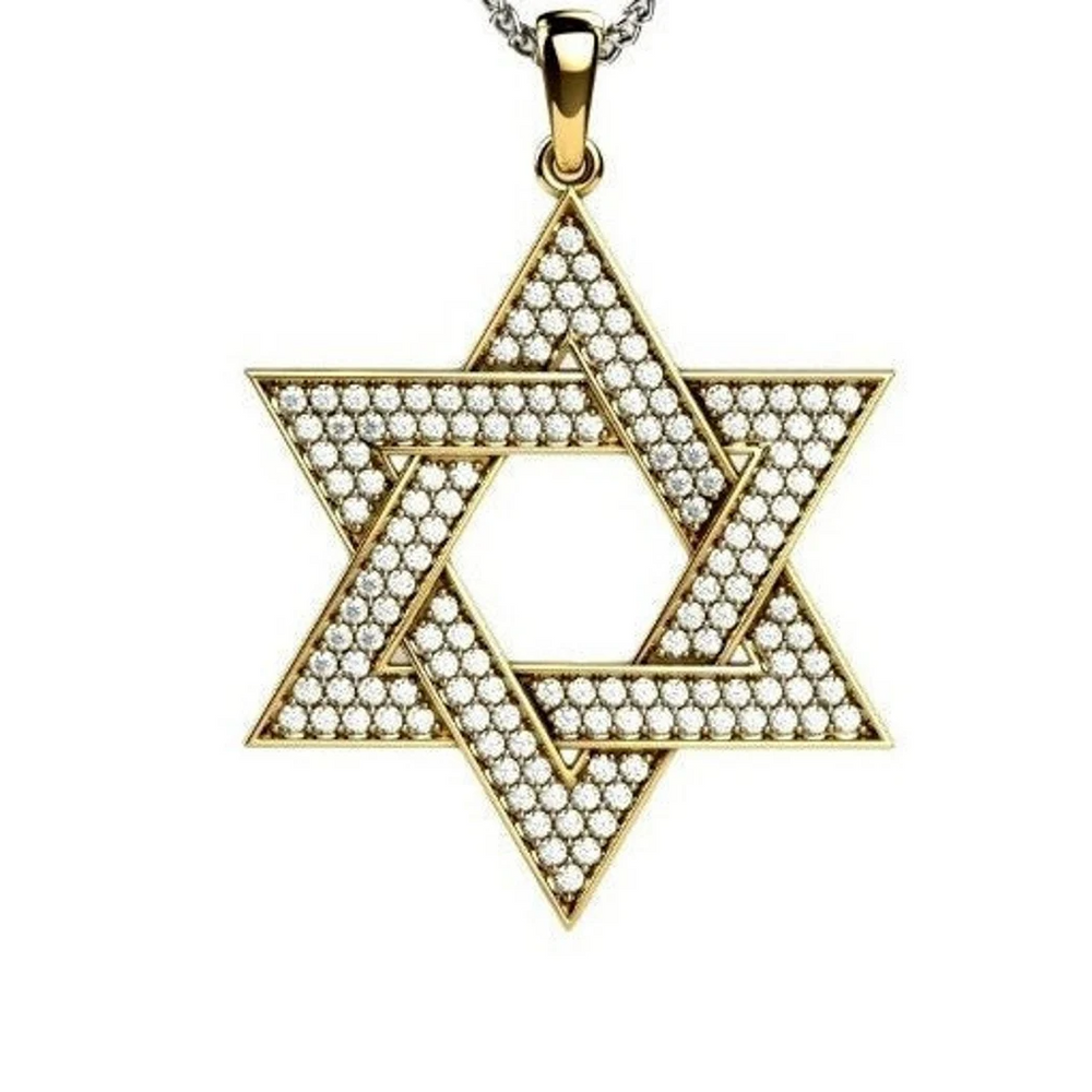 14k Gold Star of David Pendant With Diamonds