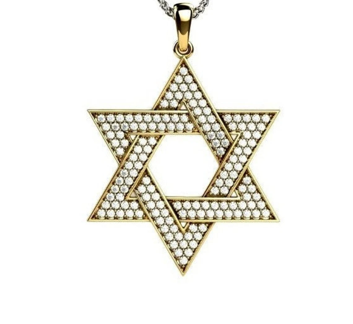 14k Gold Star of David Pendant With Diamonds