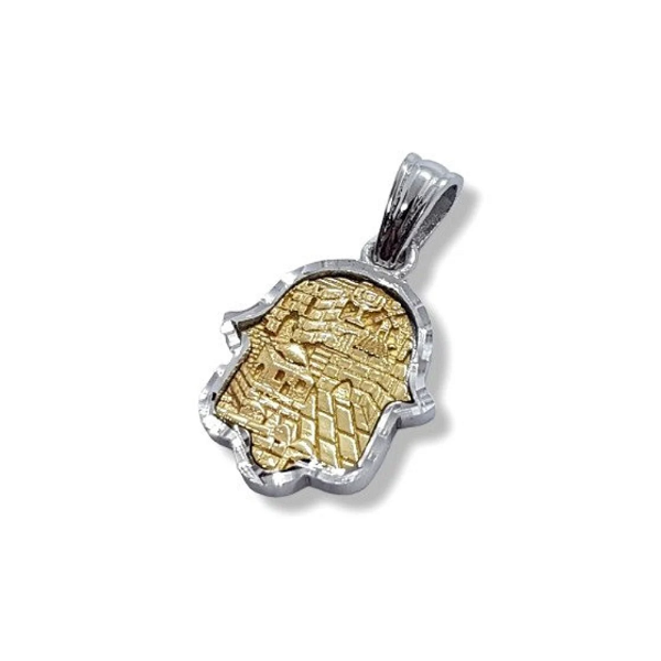 14k Gold Delicate Jerusalem Hamsa Pendant