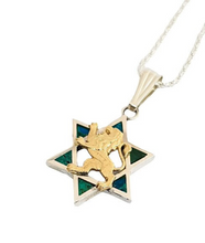 925 Silver 9K Gold Eilat Stone Jewish Pendant