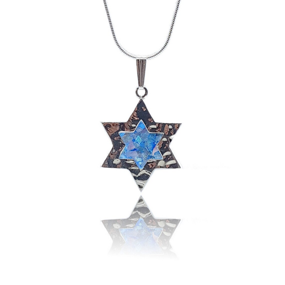 925 Silver Star of David Roman Glass Pendant