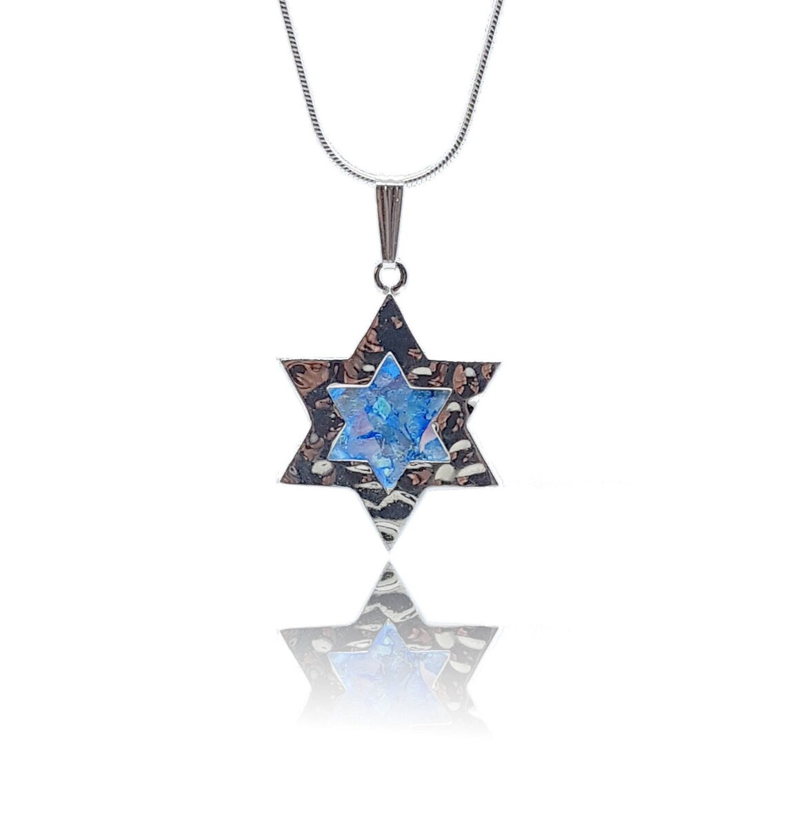 925 Silver Star of David Roman Glass Pendant