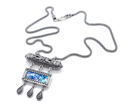 925 Silver Yemenite Filigree Roman Glass Pendant
