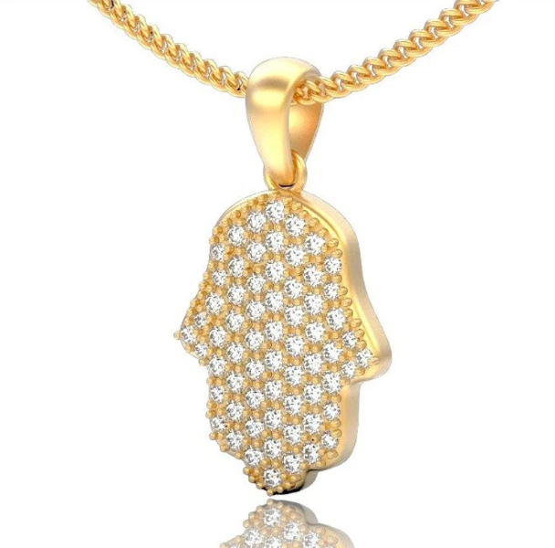 14K Solid Gold Hamsa Pendant with Diamonds