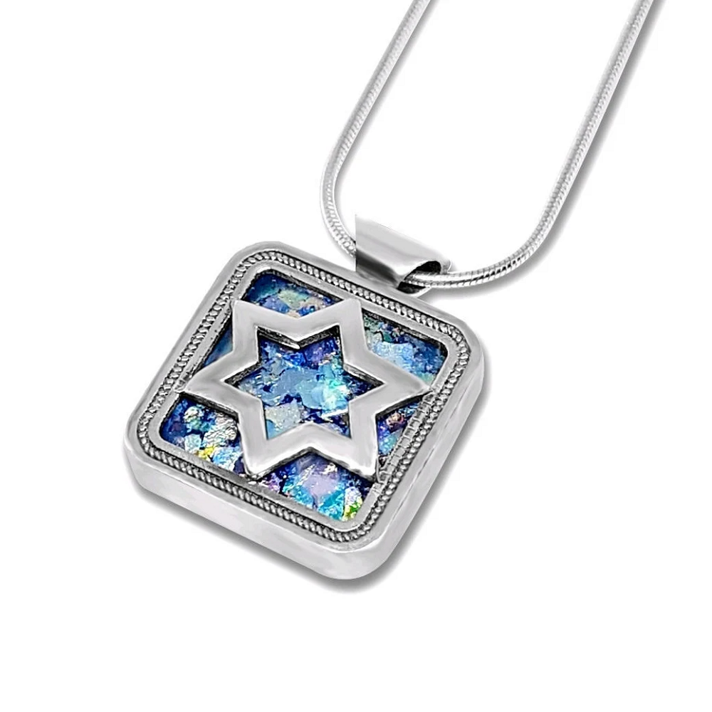 925 Silver Star of David Ancient Roman Glass pendant Necklace