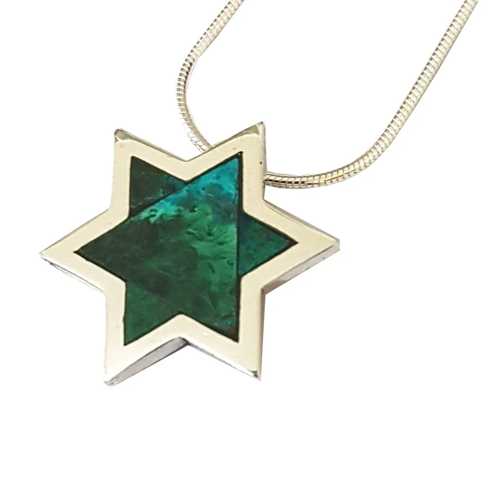 925 Silver Star of David Eilat Stone Pendant Necklace