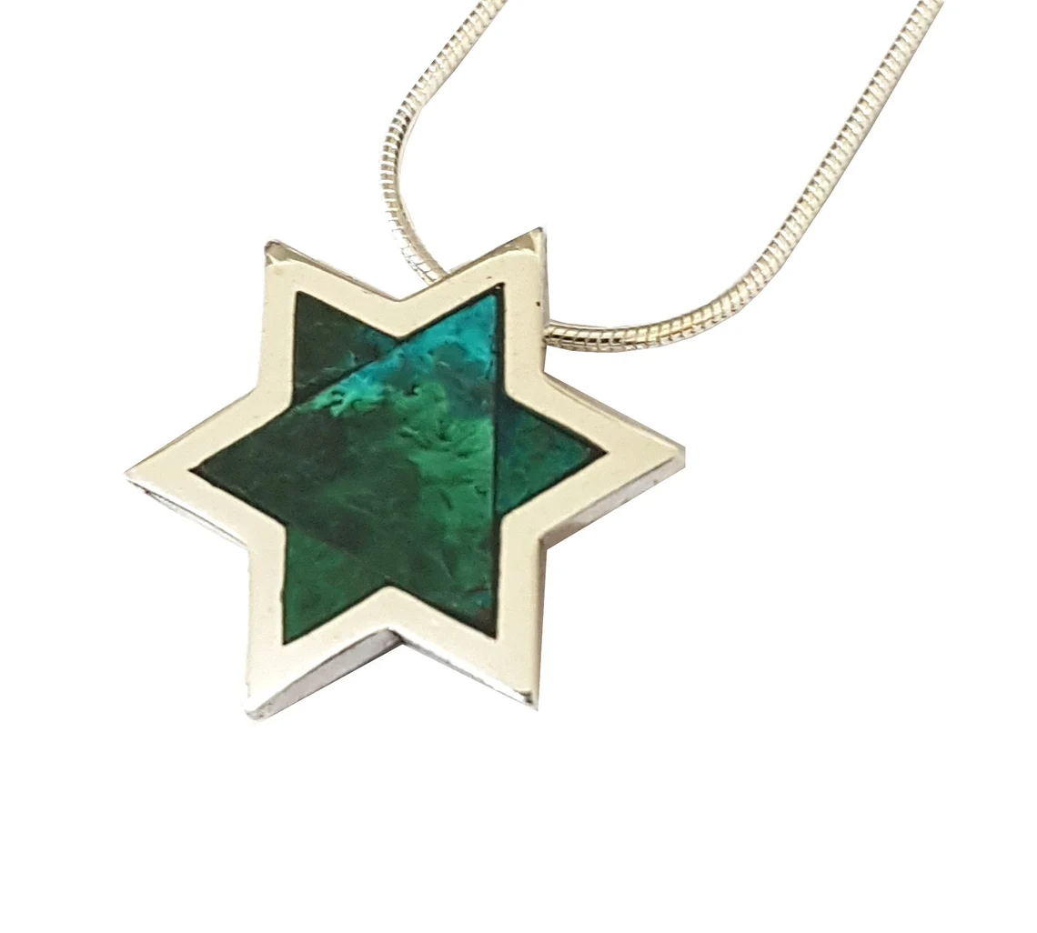 925 Silver Star of David Eilat Stone Pendant Necklace