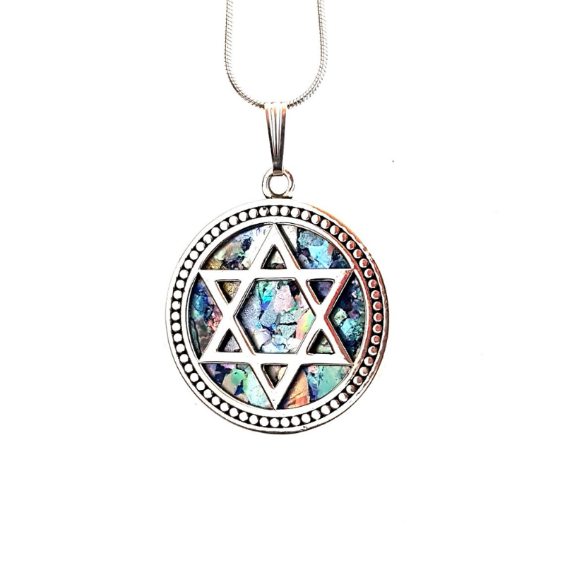 925 Sterling Silver Roman Glass Star of David Pendant