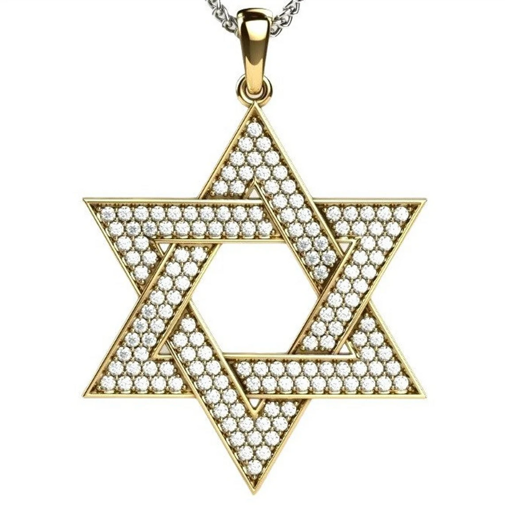 14k Gold Star of David Pendant With Diamonds