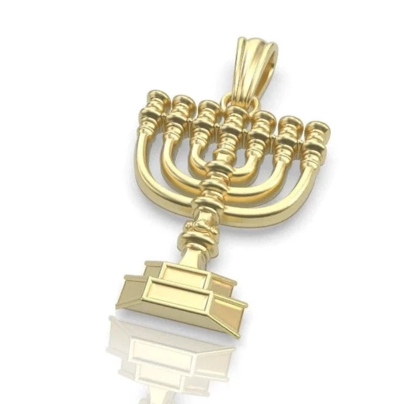 14K Gold Jewish Pendant,Gold Menorah Pendant,Jerusalem Pendant,Holy Land Jewish Pendant