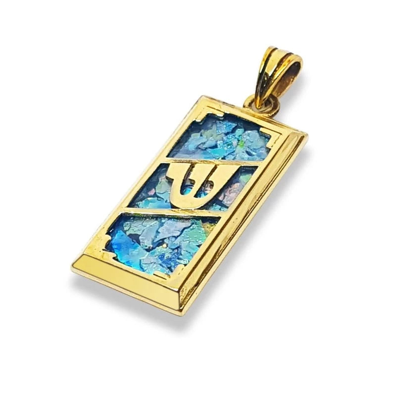 14k Gold Roman Glass Mezuzah Pendan