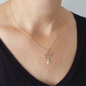 14K Gold Jewish Pendant,Gold Menorah Pendant,Jerusalem Pendant,Holy Land Jewish Pendant