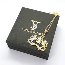 14K Gold Jewish Heritage Pendant – Lions of Judah,Ten Commandments  Crown of David, Handmade 3D Design