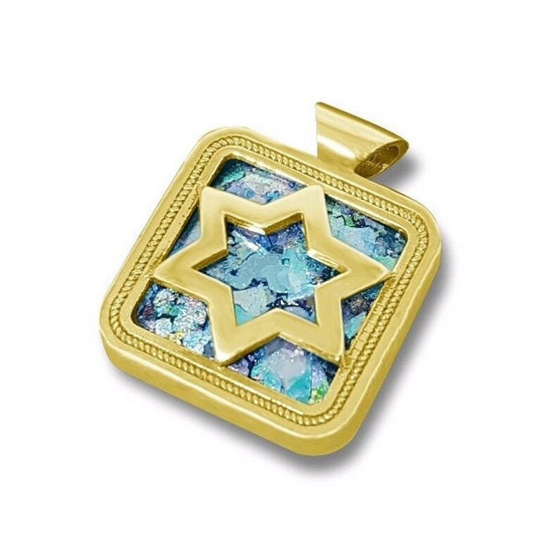 14K Gold Roman Glass Star of David Pendant