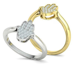 14k Gold Hamsa Ring Set With 0.14ct Diamonds,Jewish Jewelry ,Hamsa Ring