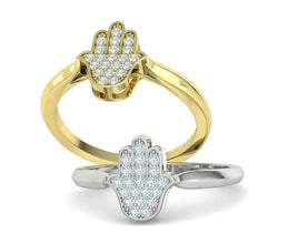 14k Gold Hamsa Ring Set With 0.14ct Diamonds,Jewish Jewelry ,Hamsa Ring