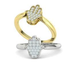 14k Gold Hamsa Ring Set With 0.14ct Diamonds,Jewish Jewelry ,Hamsa Ring