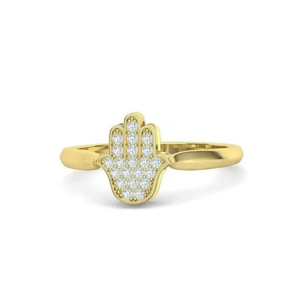 14k Gold Hamsa Ring Set With 0.14ct Diamonds,Jewish Jewelry ,Hamsa Ring