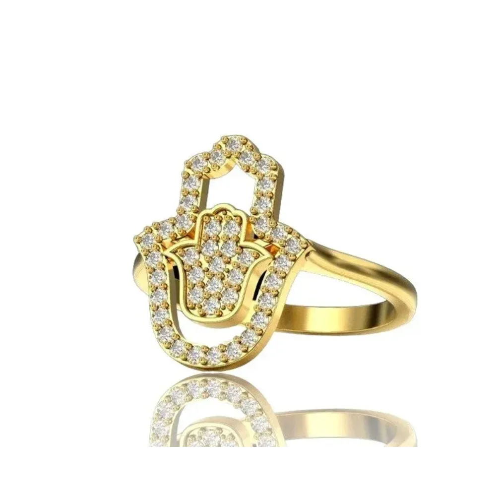 14k Gold Hamsa Ring Set With Lab Diamonds,Jewish Jewelry ,Hamsa Ring