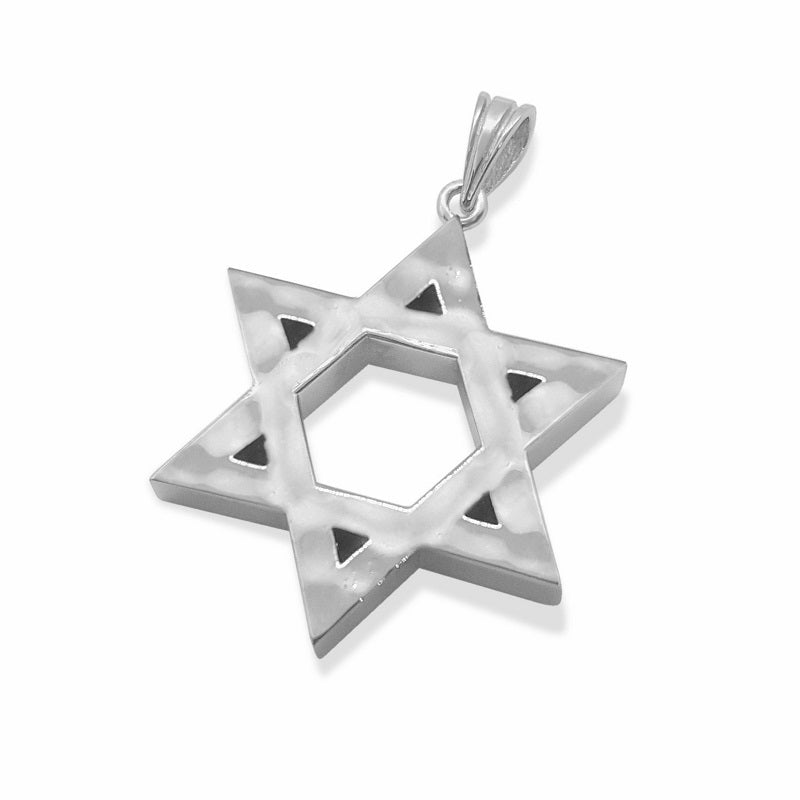 14k White Gold Dainty Star of David Pendant 2 cm front